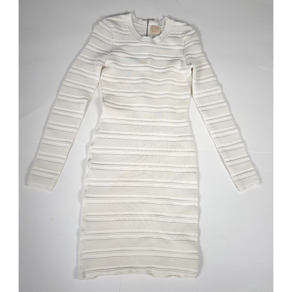 Torn by Ronny Kobo White Ribbed Knit Long Sleeve Bodycon Dress Medium